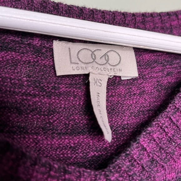 LOGO by Lori Goldstein Cashmere Shark Bite Hem Sweater Purp/Blk XS - Picture 6 of 10